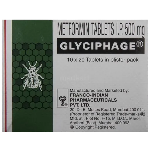 glyciphage 500mg tablet 20's